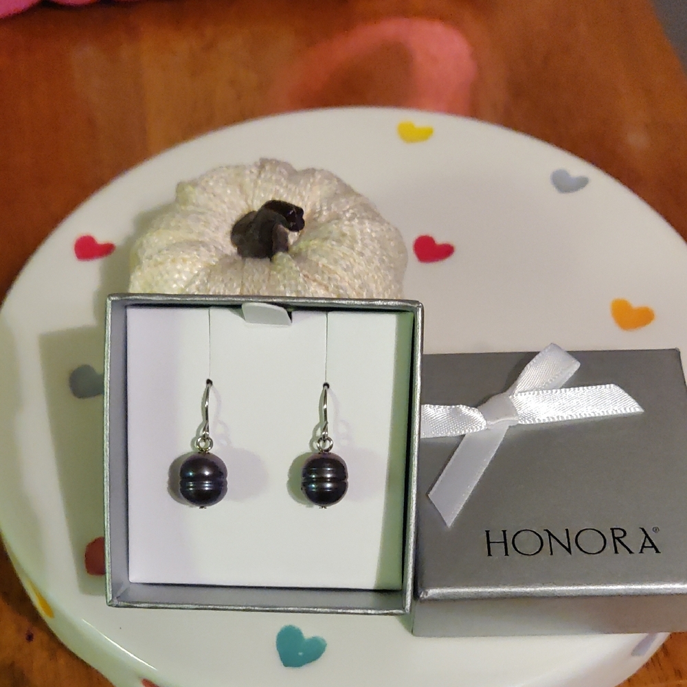 Honora Silver and Black Pearl Earrings Freshwater